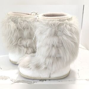 Modes White faux Fur Leather womens Snow Winter Tall Moon Boots EU 38/40 US 7/8